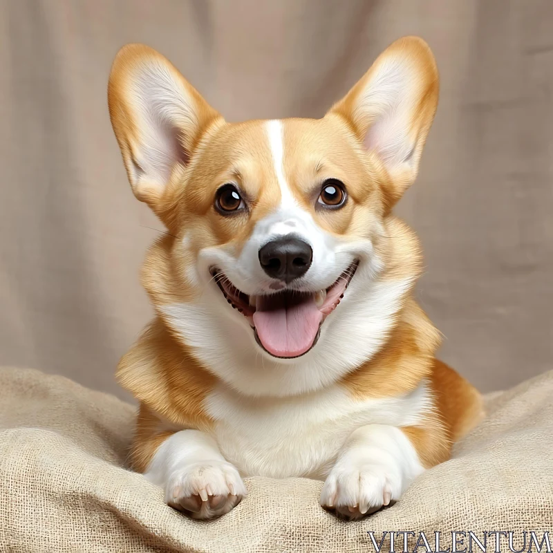 Happy Corgi on Burlap AI Image