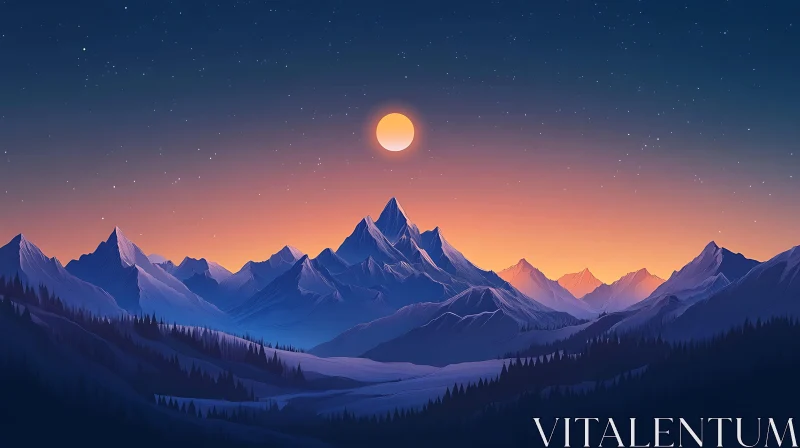 Picturesque Mountain Range at Sunset AI Image