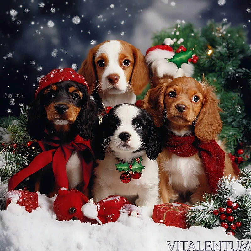 Cute Puppies Celebrating Christmas AI Image