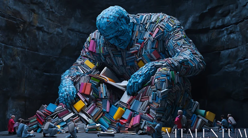 Giant Made of Books Reading Scene AI Image