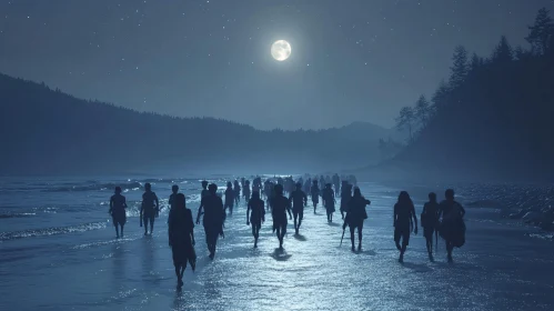 Moonlit Gathering by the Shore