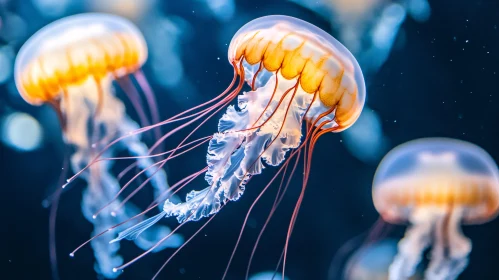 Floating Jellyfish in Deep Blue Ocean