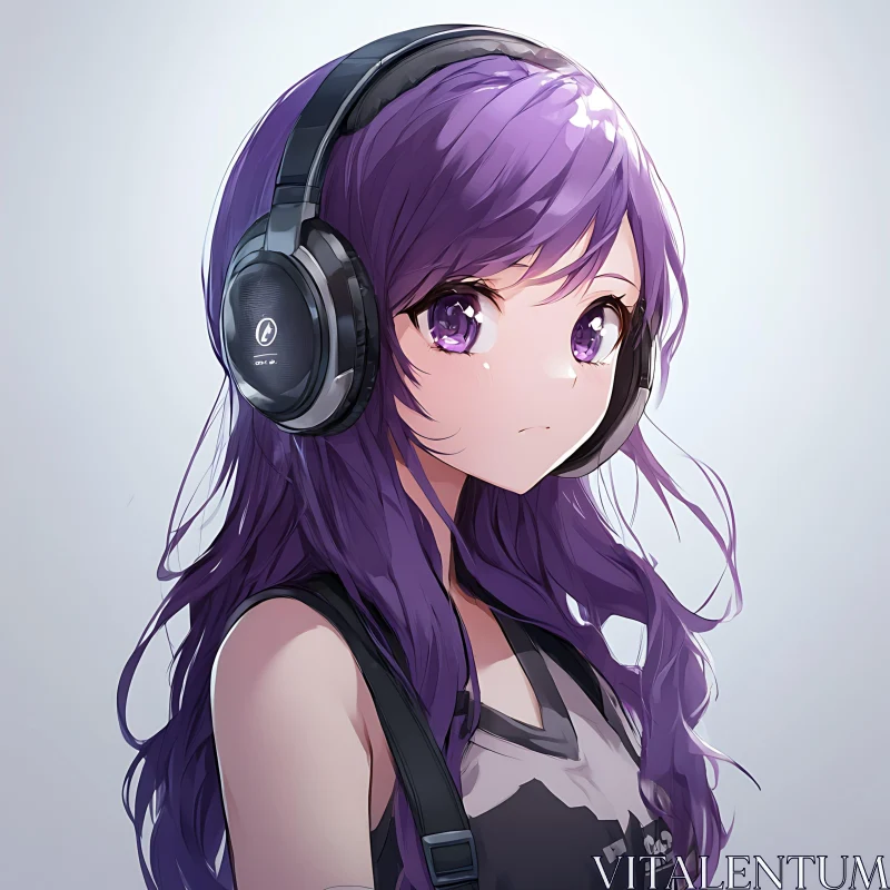 AI ART Purple-Haired Anime Girl with Headphones