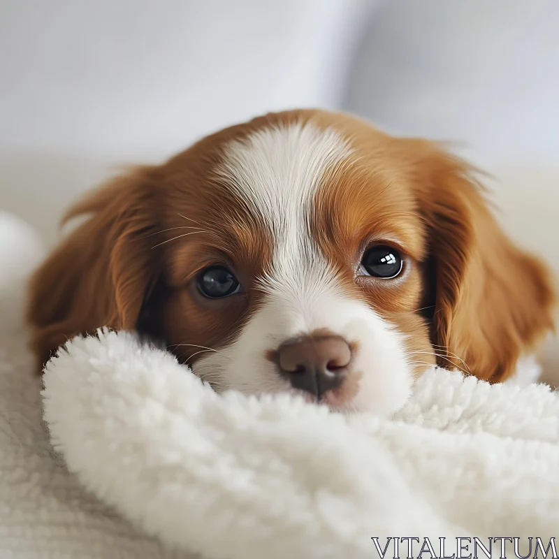 Cute Puppy on Fluffy Blanket AI Image