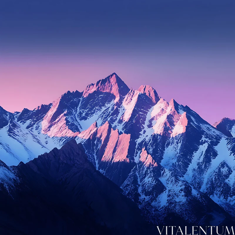 AI ART Snowy Mountain Range at Sunset