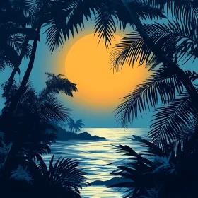 Island Sunset Serenity with Palm Silhouettes