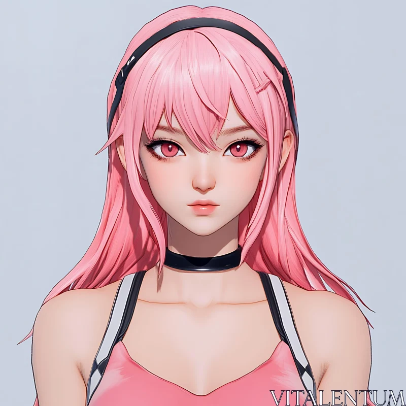 Digital Art of Pink-Haired Anime Girl AI Image