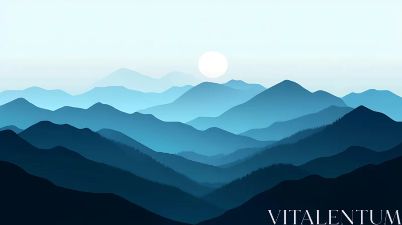 AI ART Peaceful Blue Mountains and Sunlight