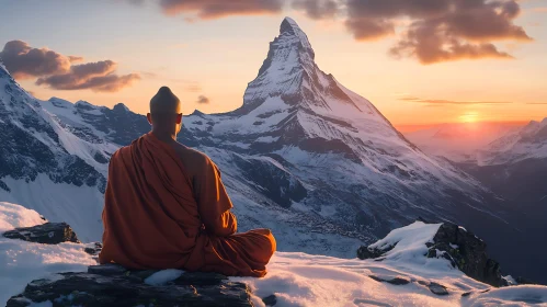 Monk's Contemplation: Mountain Peak Vista