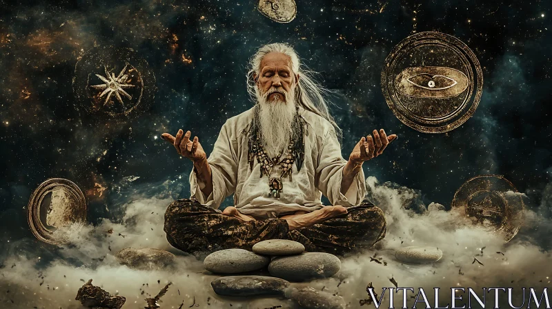 Serene Wizard in Lotus Position AI Image