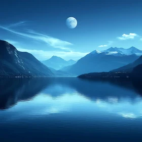 Peaceful Moon Reflection on Mountain Lake