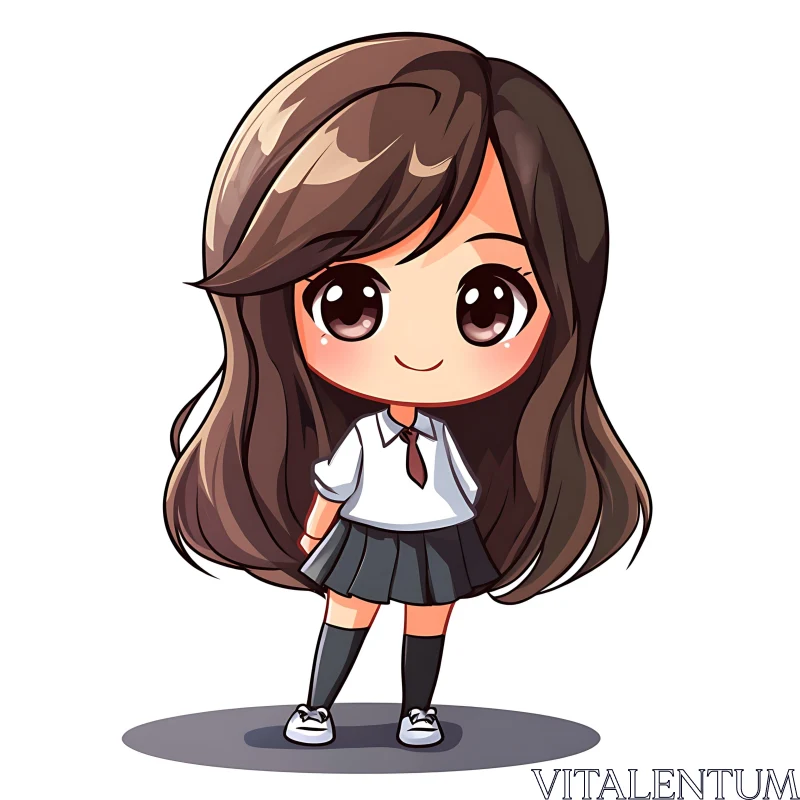 Cute Chibi Schoolgirl Anime Art AI Image