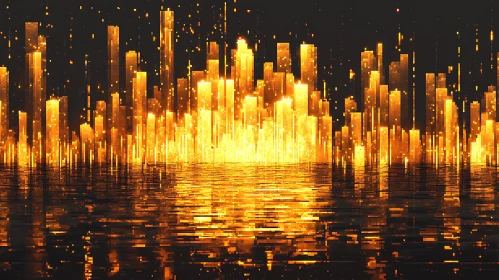 Abstract Golden Cityscape with Reflections