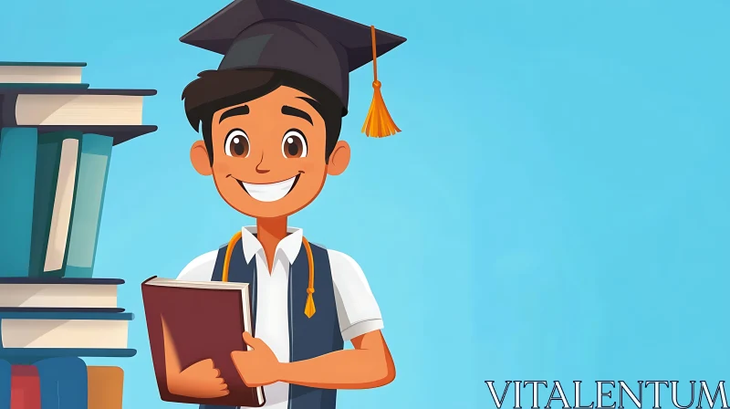 AI ART Illustration of a Graduating Student With Books