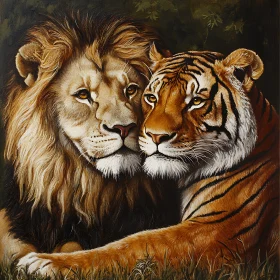Affectionate Lion and Tiger Together