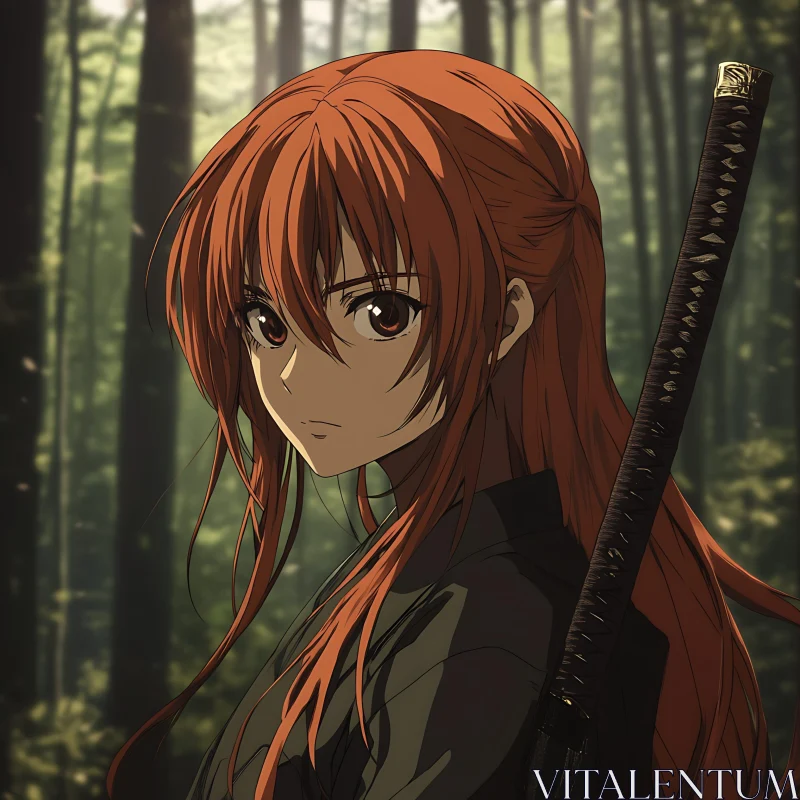 Red-Haired Female Warrior in Anime AI Image