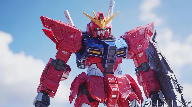 Gundam-like Red and Blue Robot with Armor AI Image