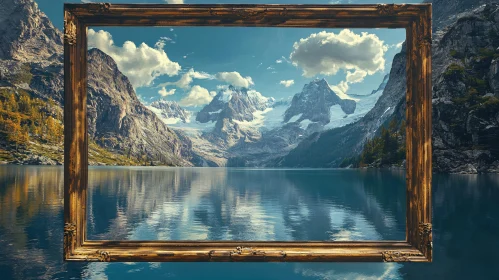 Lake and Mountains in Ornate Frame