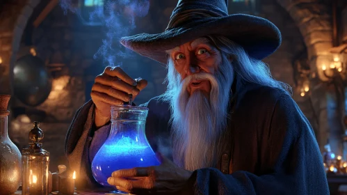 Enchanting Wizard Creates Glowing Potion