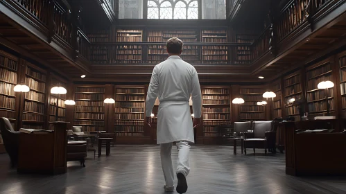 Man in White in a Library