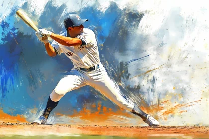 Artistic Baseball Player in Mid-Swing  AI Generated Image