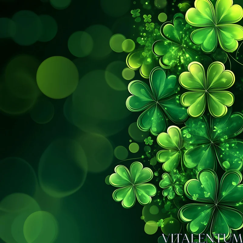 AI ART Green Clovers and Bokeh Art