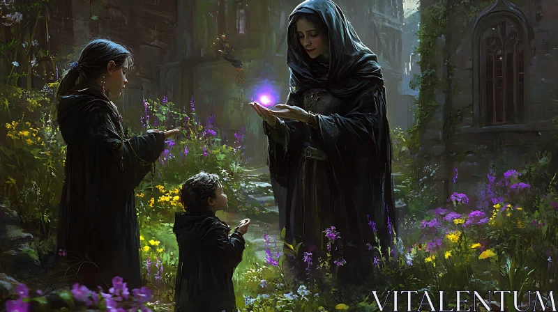 Mystical Family Scene with Glowing Orb AI Image