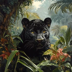 Panther Portrait in Lush Foliage