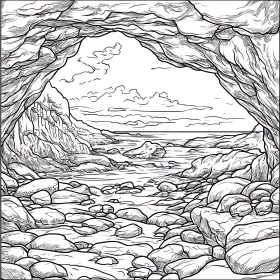 Coastal Cave Line Art Illustration