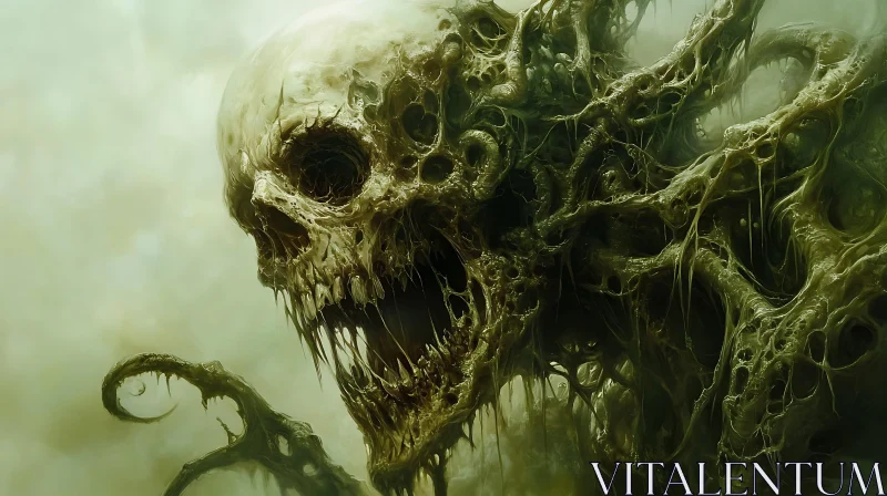 Horror Skull with Root-like Structures AI Image