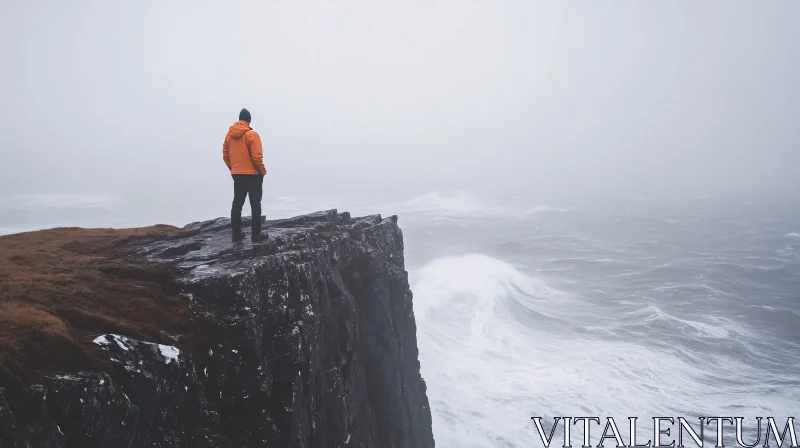 AI ART Man on Cliff Overlooking Ocean