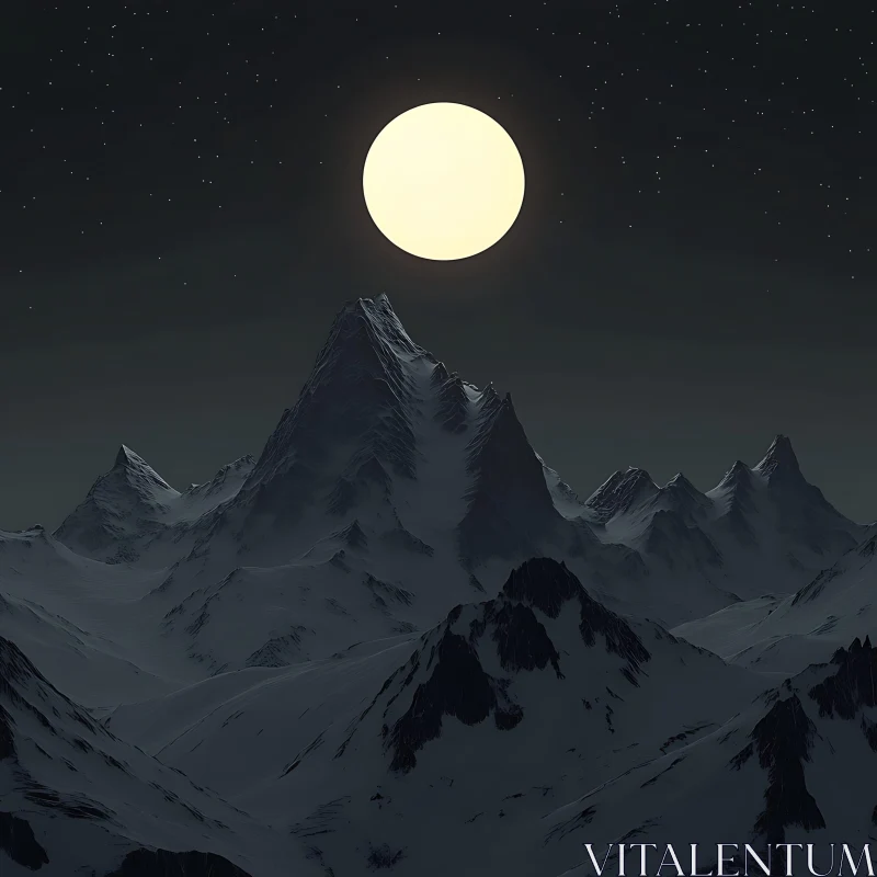 AI ART Snowy Mountains Under Moonlight