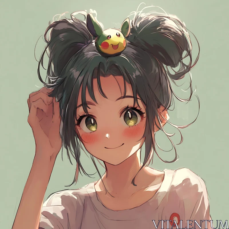 Anime Character with Green Eyes and Cute Expression AI Image