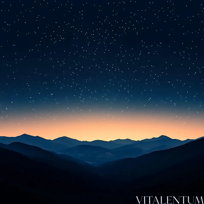 AI ART Mountains Under Starry Sky