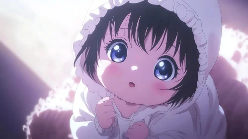 Cute Anime Baby Looking Up with Expression