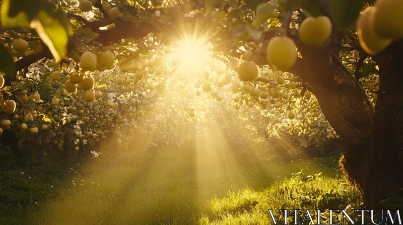 Sunlit Apple Orchard AI Image