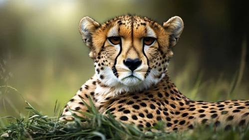 Cheetah Lounging in Grass, Close-up