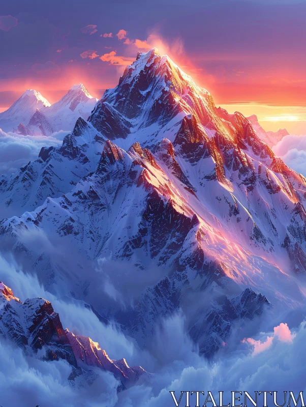 AI ART Mountain Sunrise Above the Clouds