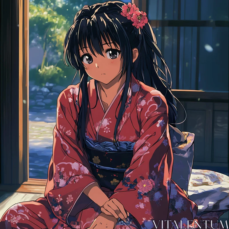 Traditional Kimono Anime Character Indoors AI Image