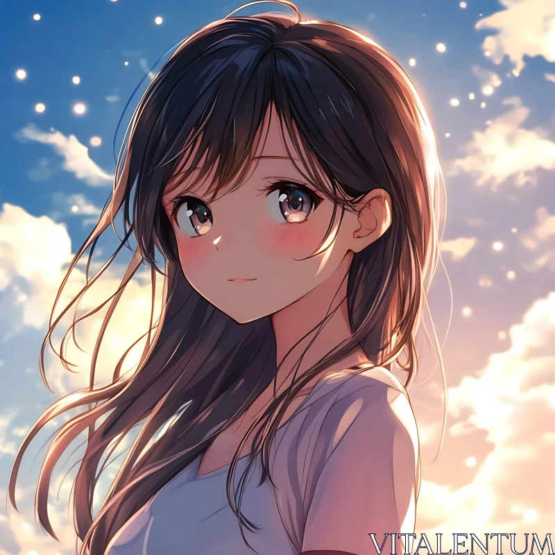 Anime Girl in Sunset Light AI Image