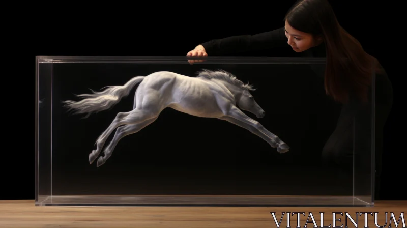 Intricate Horse Sculpture in Glass Case - Interactive Artwork AI Image