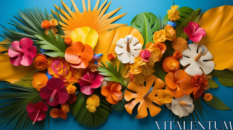 Tropical Floral Arrangement in Bold Colors AI Image