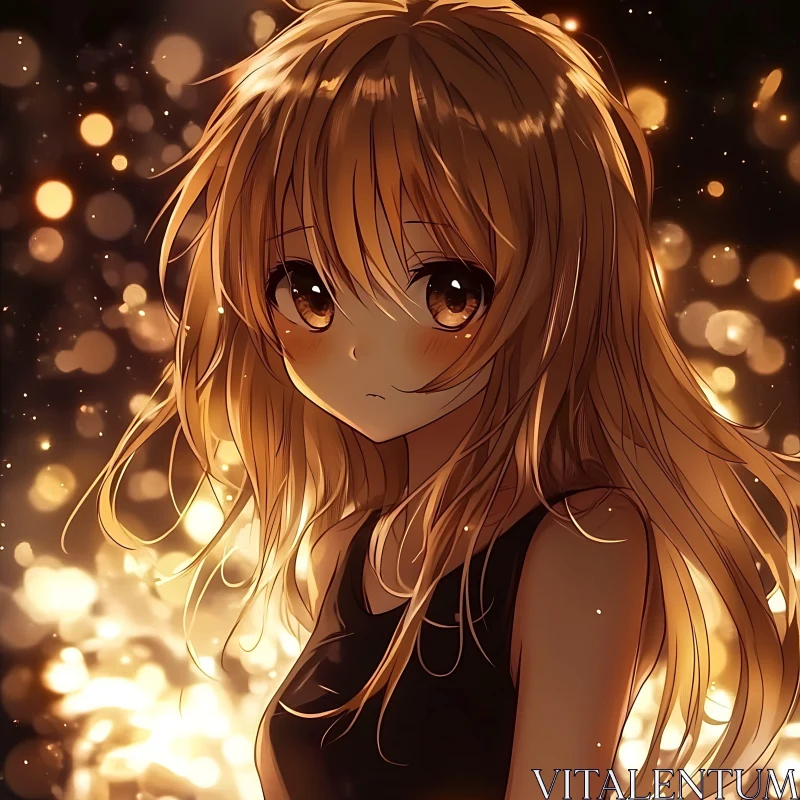 Anime Girl Portrait with Bokeh Lights AI Image