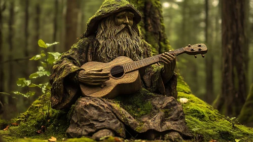 Moss-Covered Guitarist in Woodland Realm