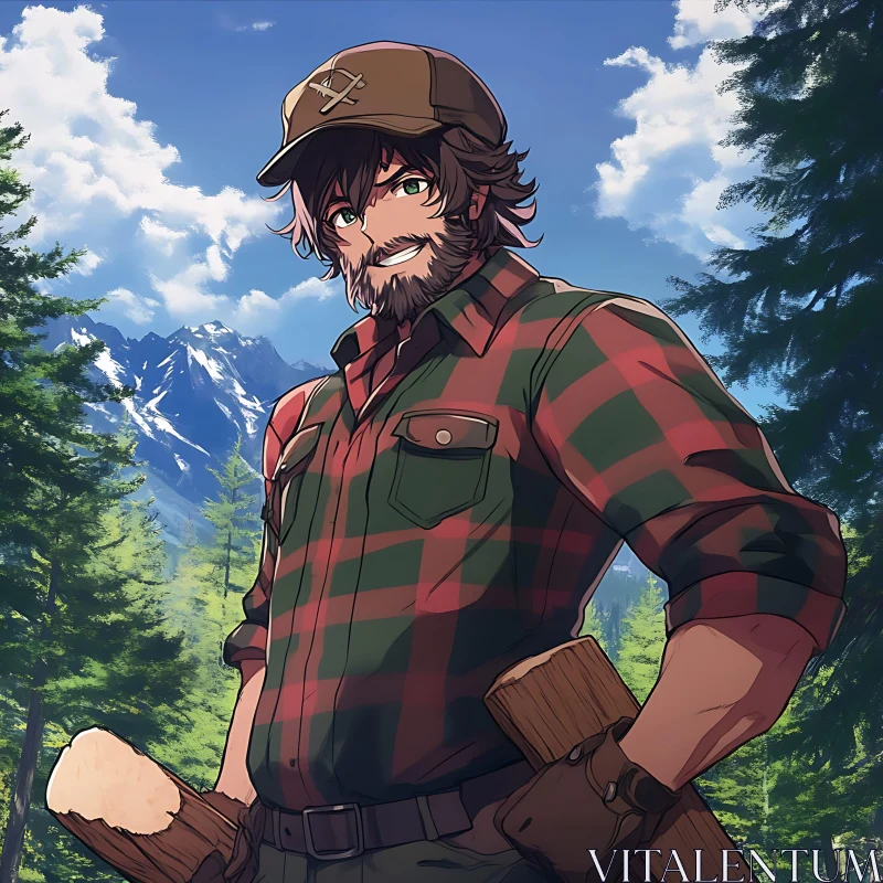 Anime Lumberjack in Nature AI Image