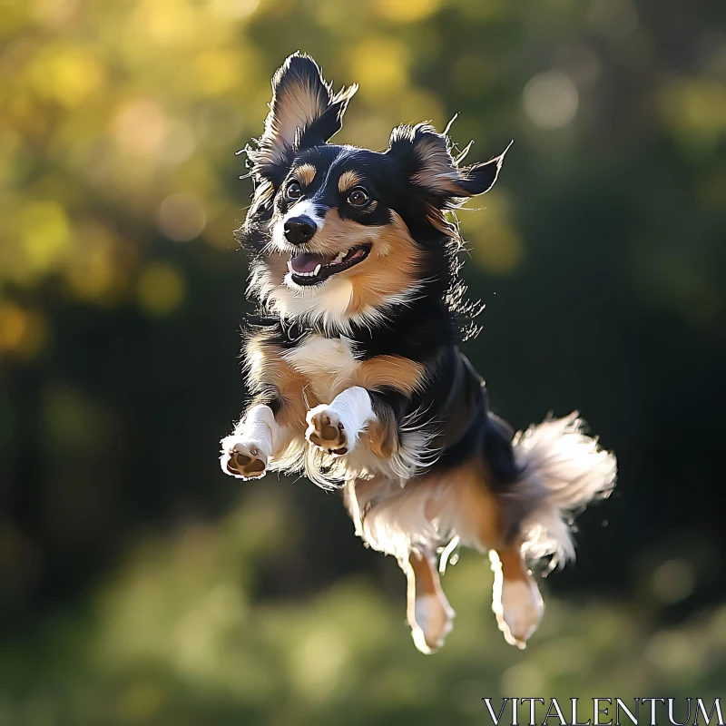 Energetic Dog in Mid-Air Leap AI Image