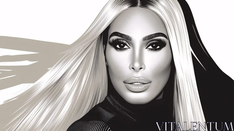 AI ART Kim Kardashian Digital Monochrome Art