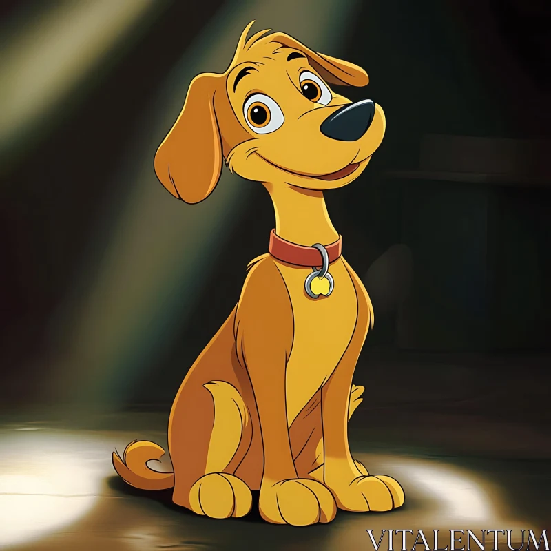 Smiling Cartoon Puppy with Red Collar AI Image