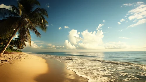 Seaside Palm Trees and Cloudy Sky