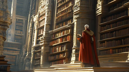 Figure in a Grand Ancient Library